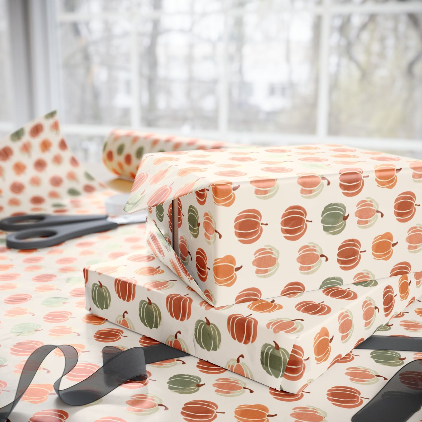 Pumpkin Pattern Wrapping Paper – Fall Harvest Gift Wrap