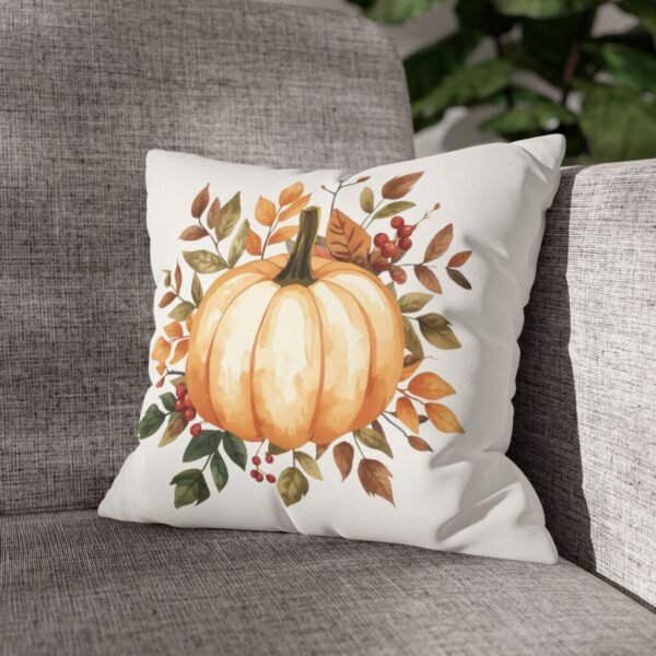 Autumn Watercolor Pumpkin Faux Suede Pillowcase — Fall Harvest Decorative Throw