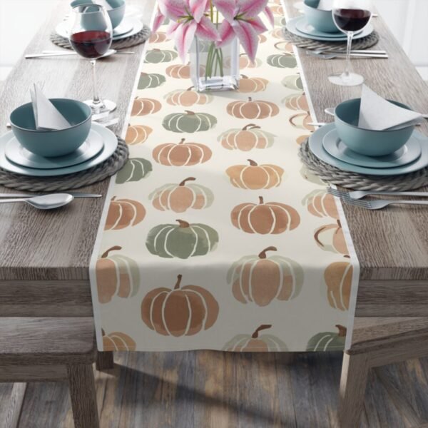 Autumn Pastel Pumpkin Table Runner — Fall Dining Decor