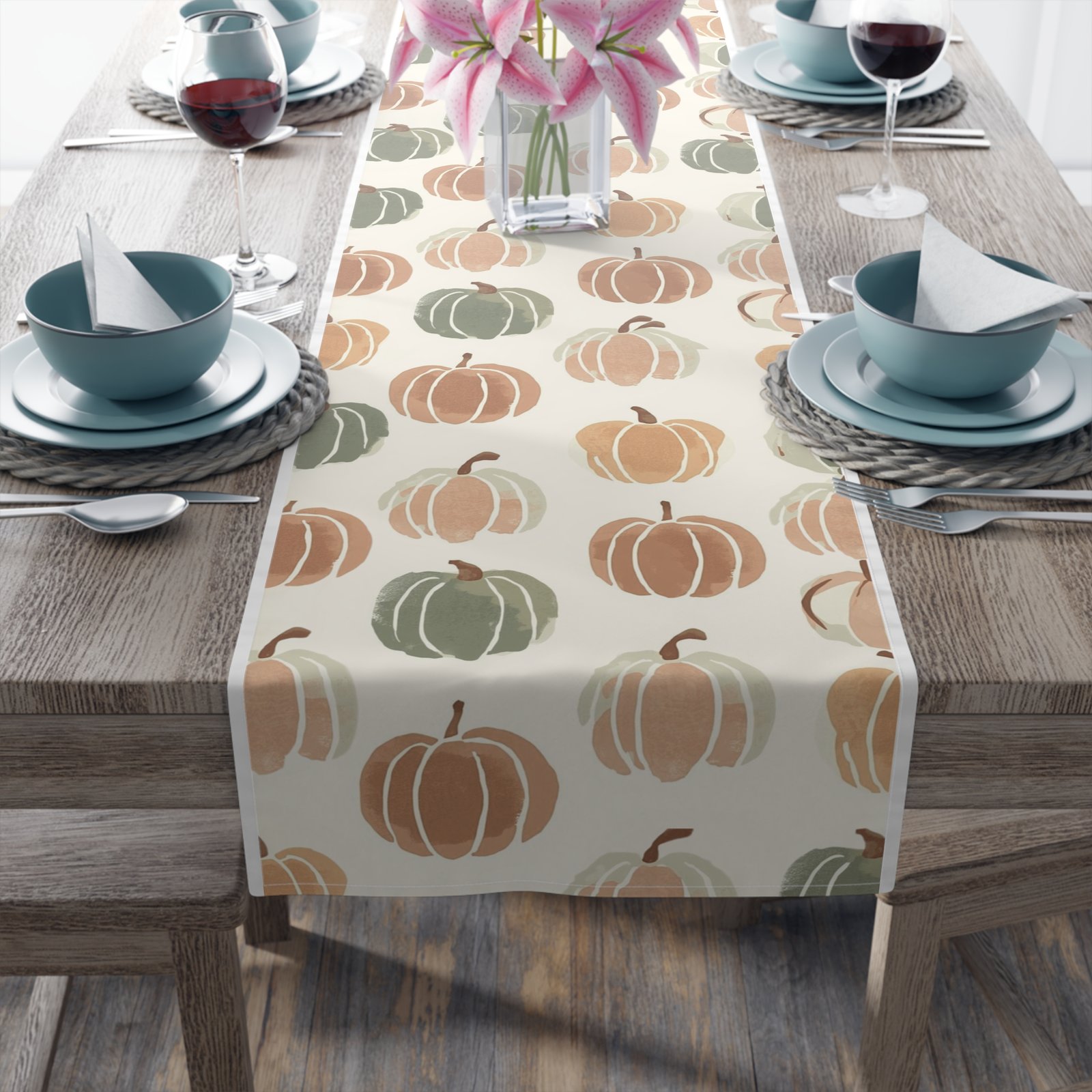 Autumn Pastel Pumpkin Table Runner — Fall Dining Decor