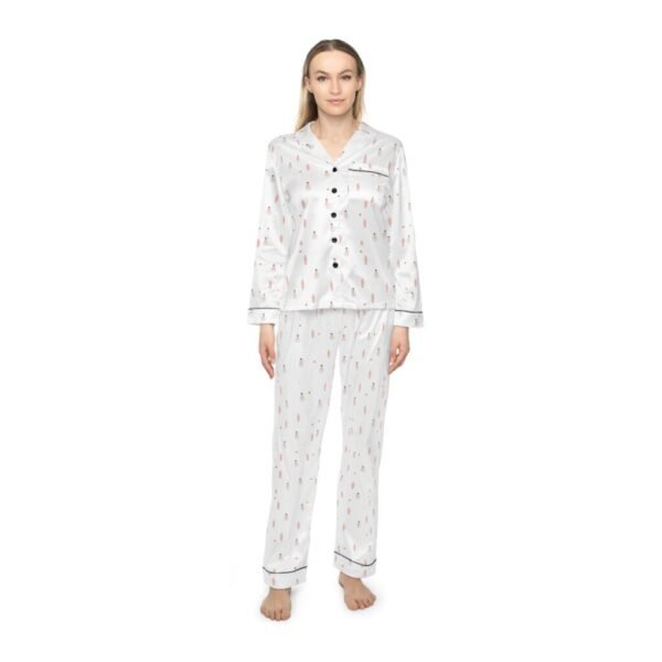 Women's Satin Pajama Set — White - Snowman Print Sleepwear