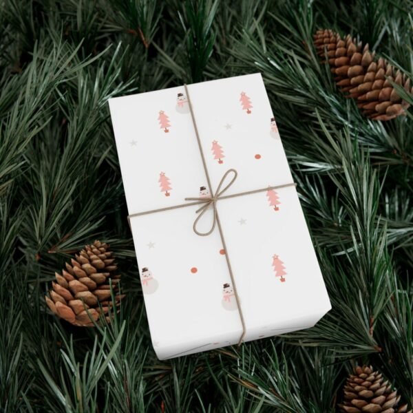 Gift Wrap Paper — Minimal Pink Snowman & Tree Holiday Wrapping Paper