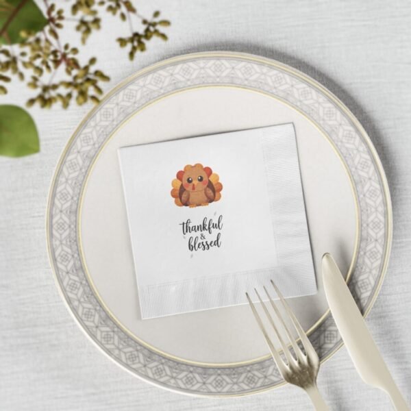 Thankful & Blessed Thanksgiving Napkins — Cute Turkey Party Napkins