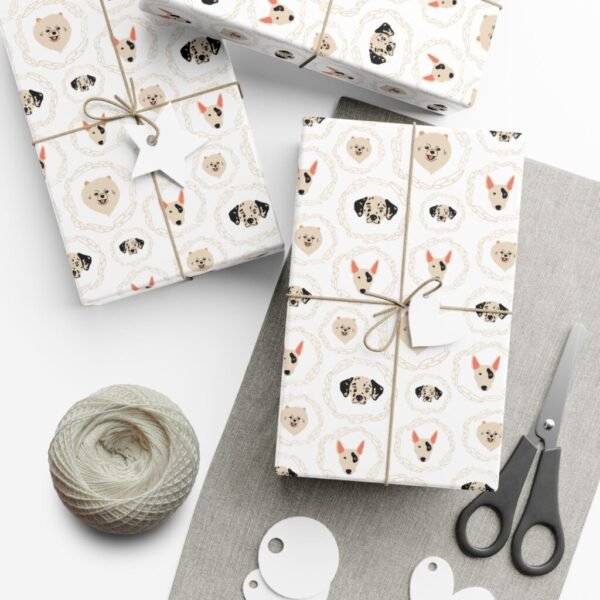 Gift Wrap Paper — Cute Dog Faces Pattern (Puppy Wrapping Paper for Pet Lovers, Neutral Holiday & Birthday Wrap)