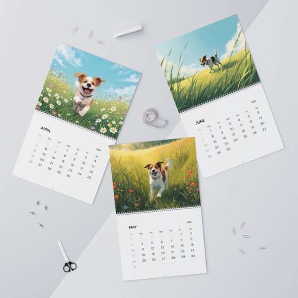 Dog Art Wall Calendar 2026 — Seasonal Canine Scenes, Monthly Wall Calendar