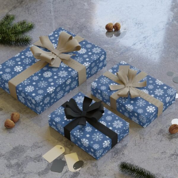 Blue Snowflake Wrapping Paper Roll — Winter Holiday Gift Wrap