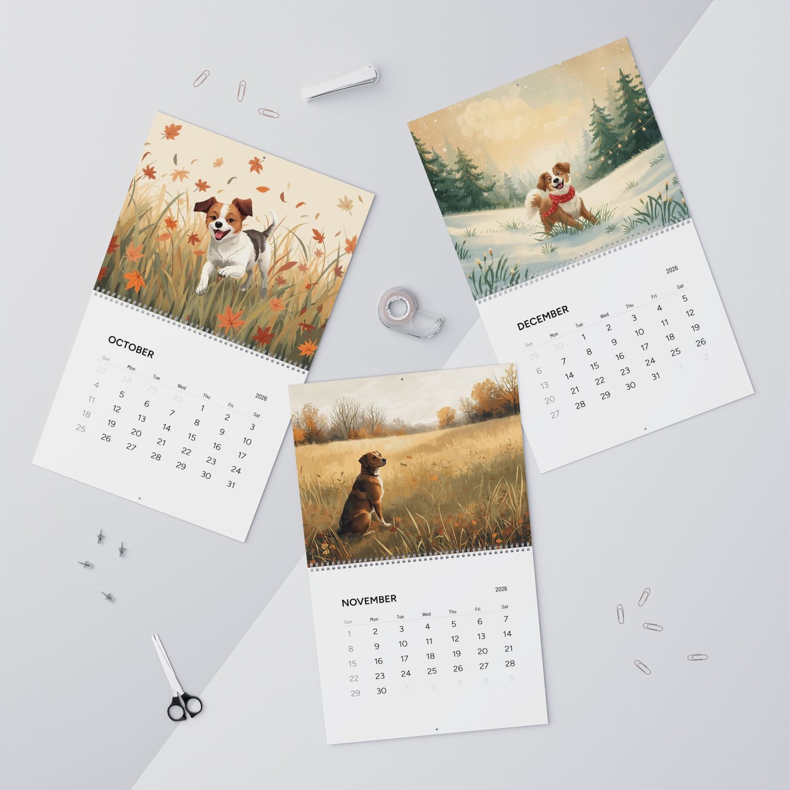 Dog Art Wall Calendar 2026 — Seasonal Canine Scenes, Monthly Wall Calendar - Image 6