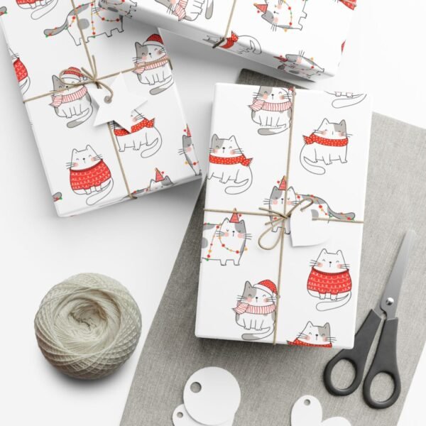 Cat in Sweater Holiday Gift Wrap Paper