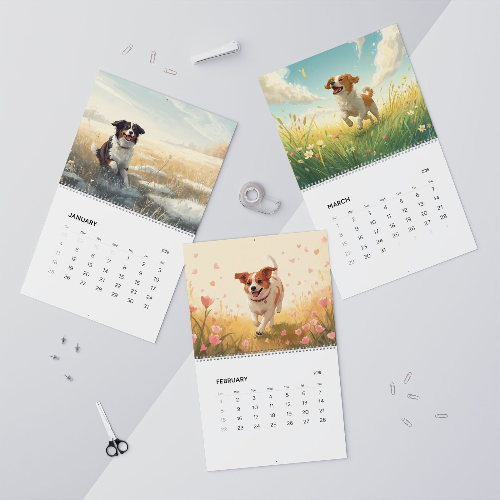 Dog Art Wall Calendar 2026 — Seasonal Canine Scenes, Monthly Wall Calendar - Image 4