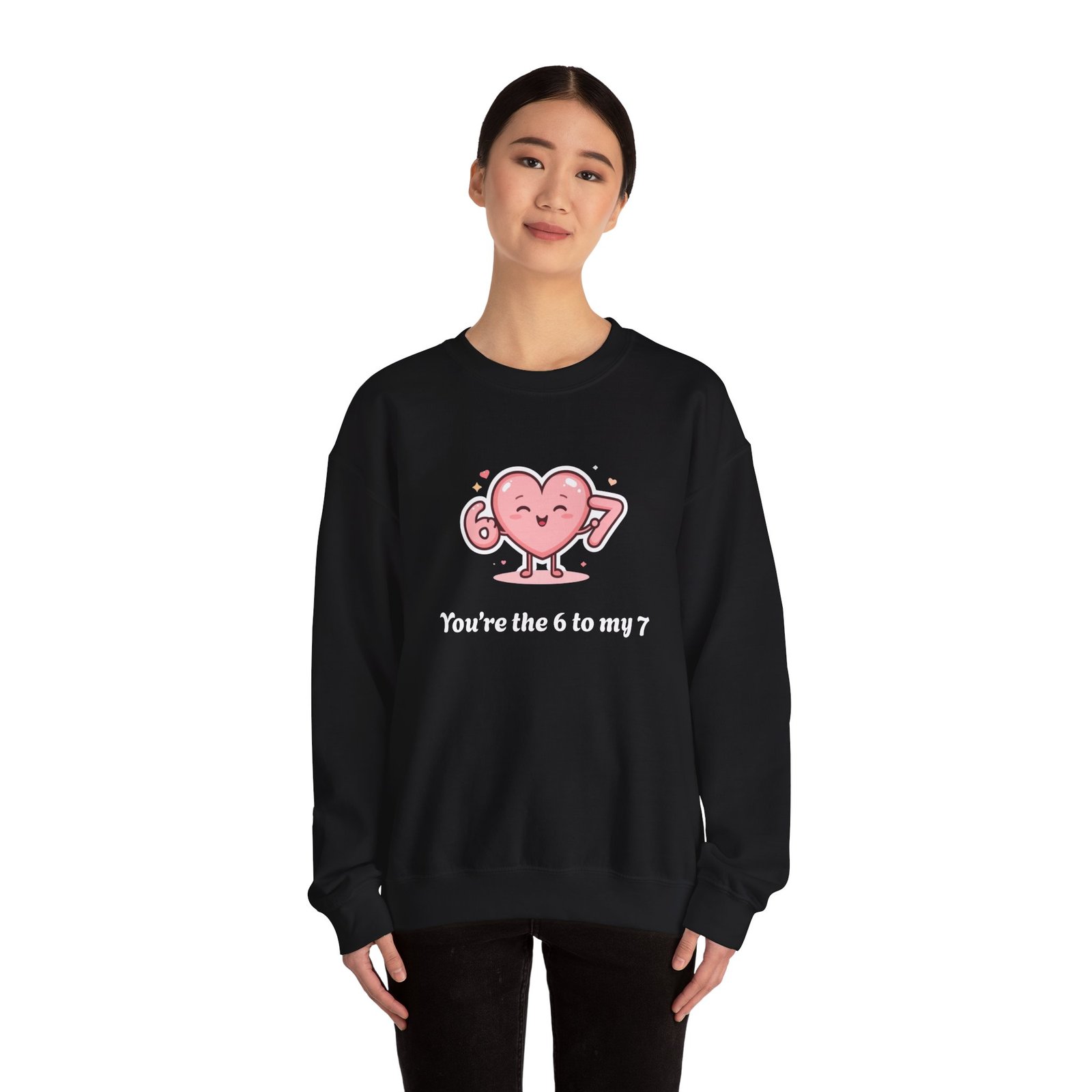 Customisable text Cute Heart Character You're the 6 to My 7 Sweatshirt | Valentine Love - Image 8