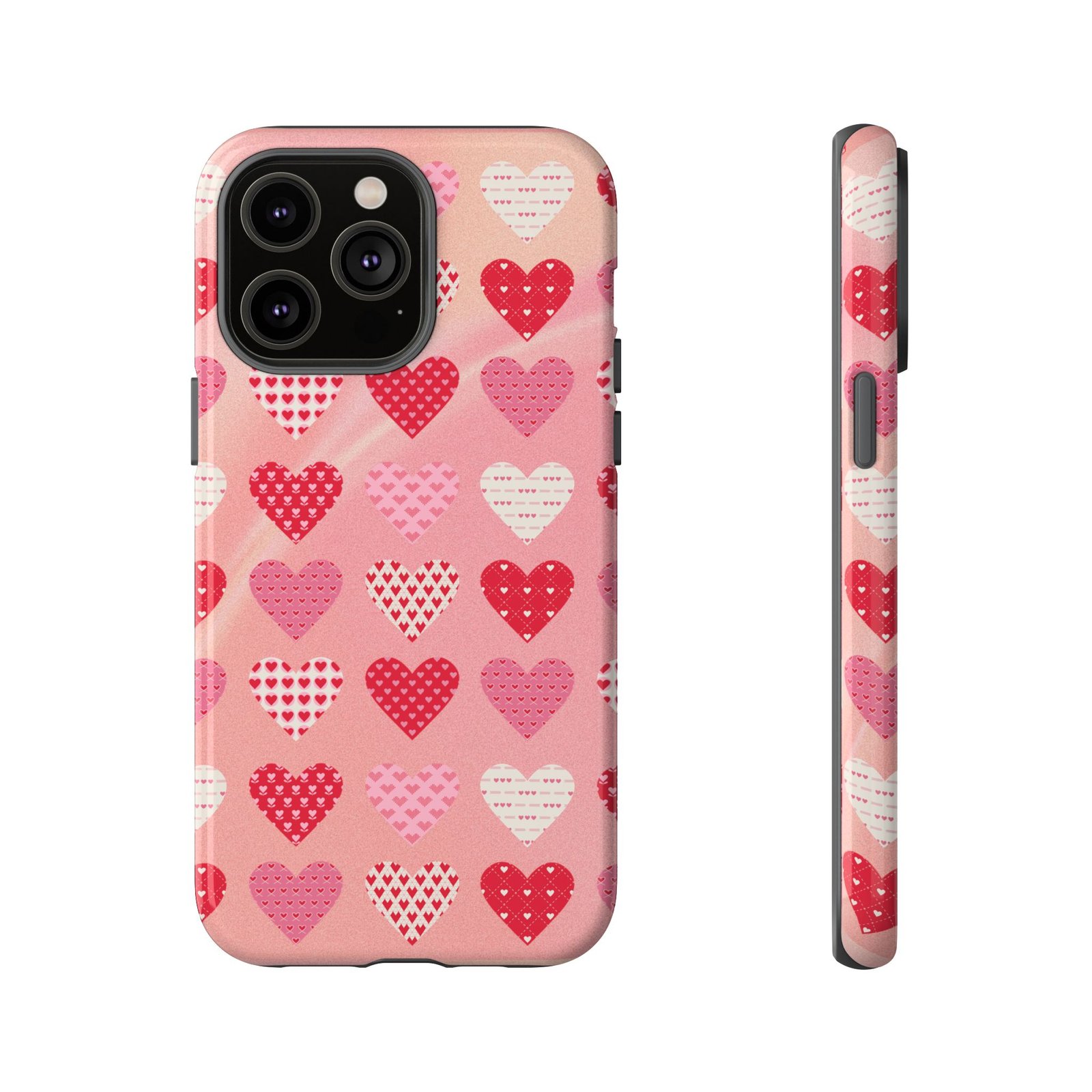 Pink Patterned Hearts phone case | Valentine Heart Phone Case - Image 77