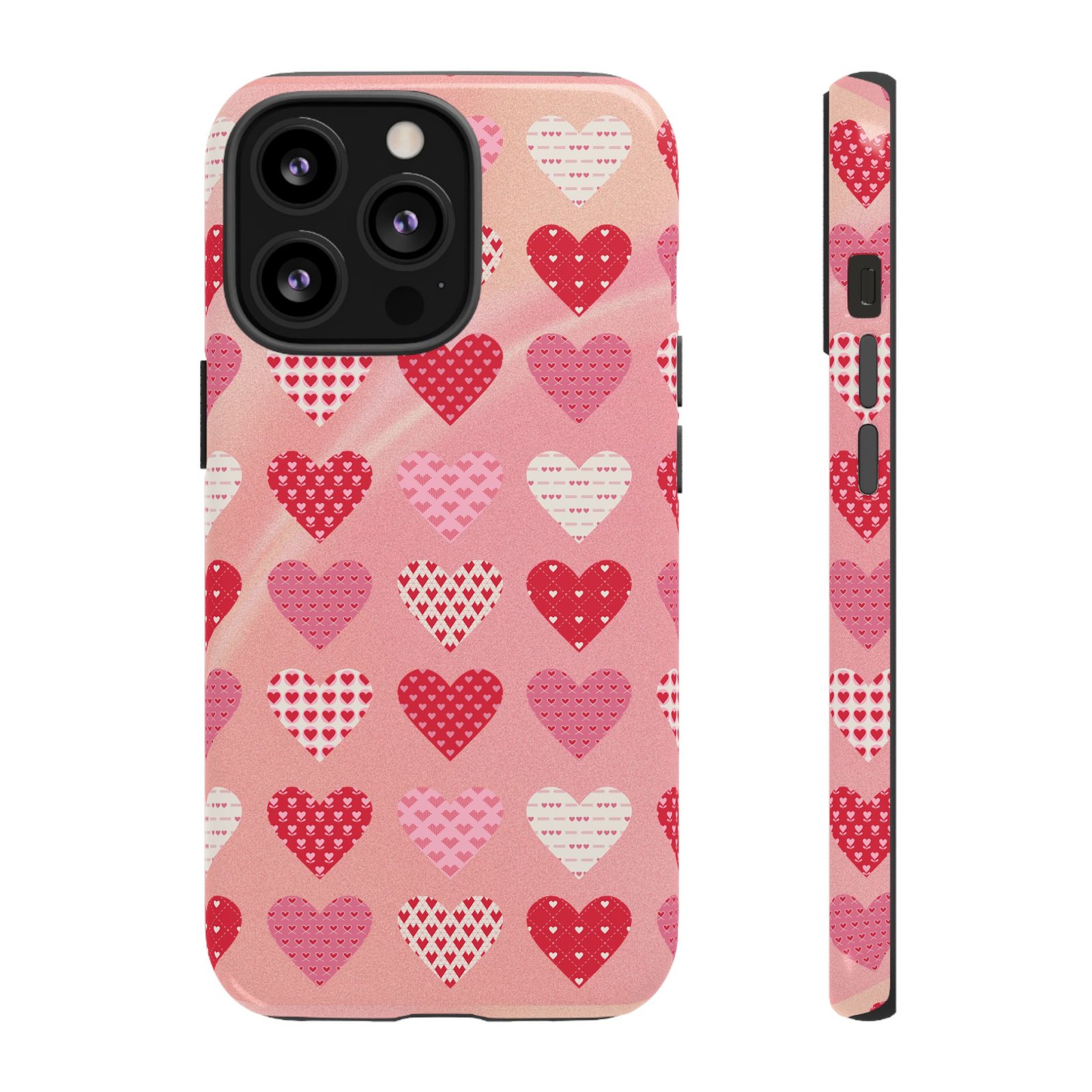 Pink Patterned Hearts phone case | Valentine Heart Phone Case - Image 17