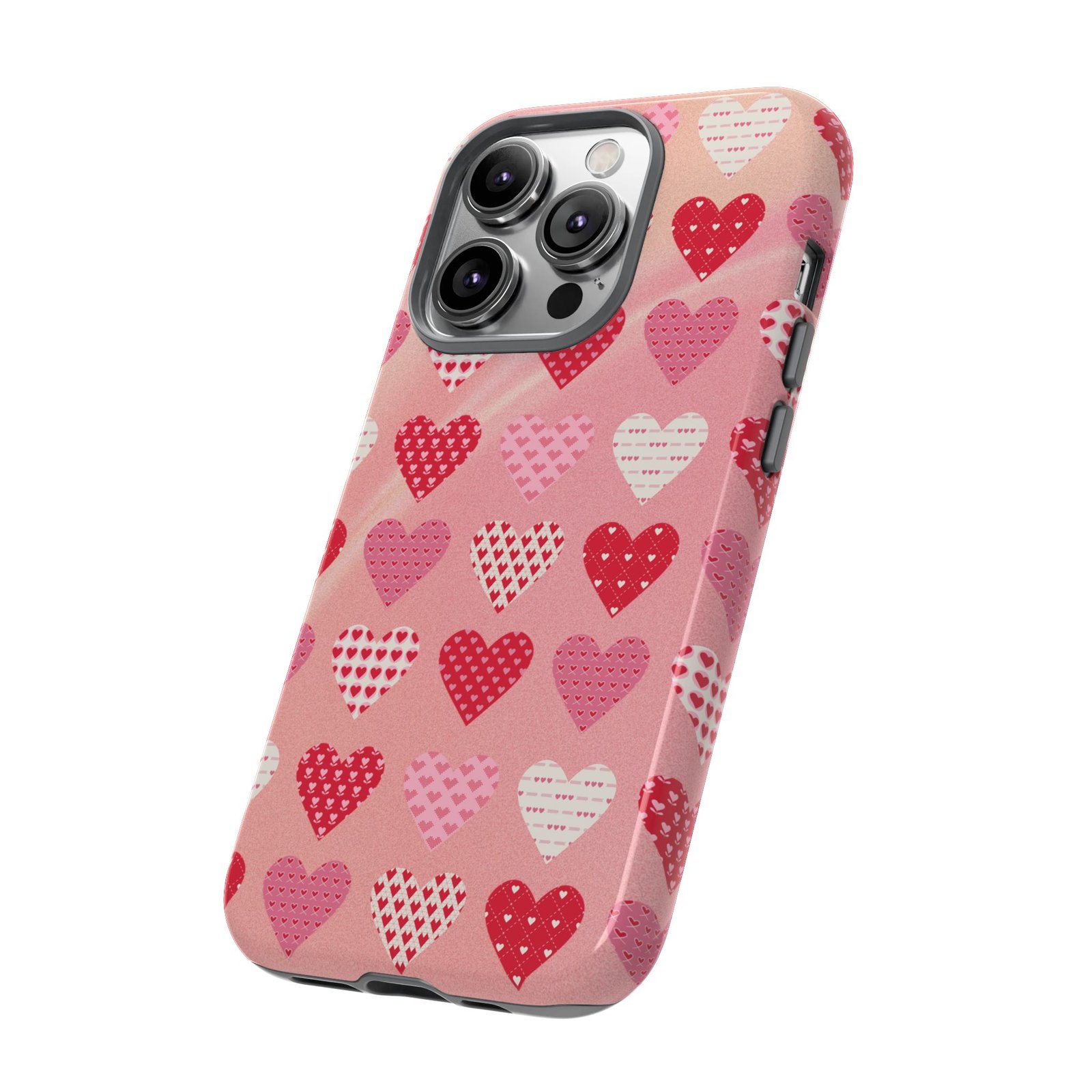 Pink Patterned Hearts phone case | Valentine Heart Phone Case - Image 62