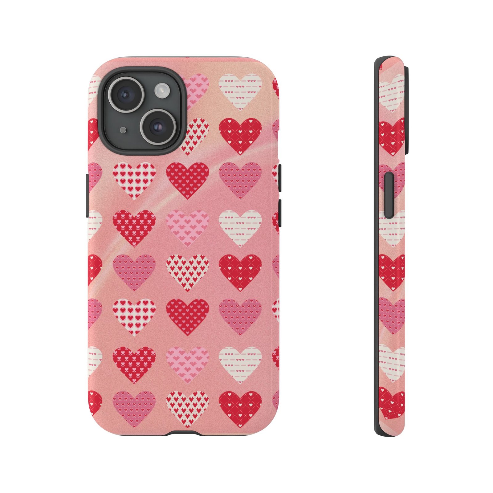 Pink Patterned Hearts phone case | Valentine Heart Phone Case - Image 125