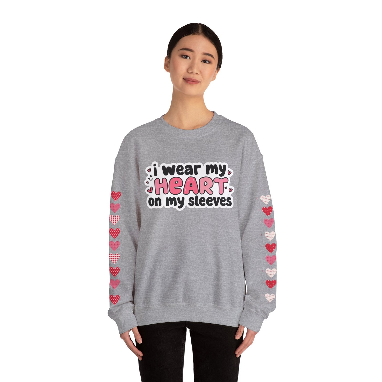 Cute Strong Heart Crewneck Sweatshirt — Kawaii Flexing Heart Graphic - Image 31