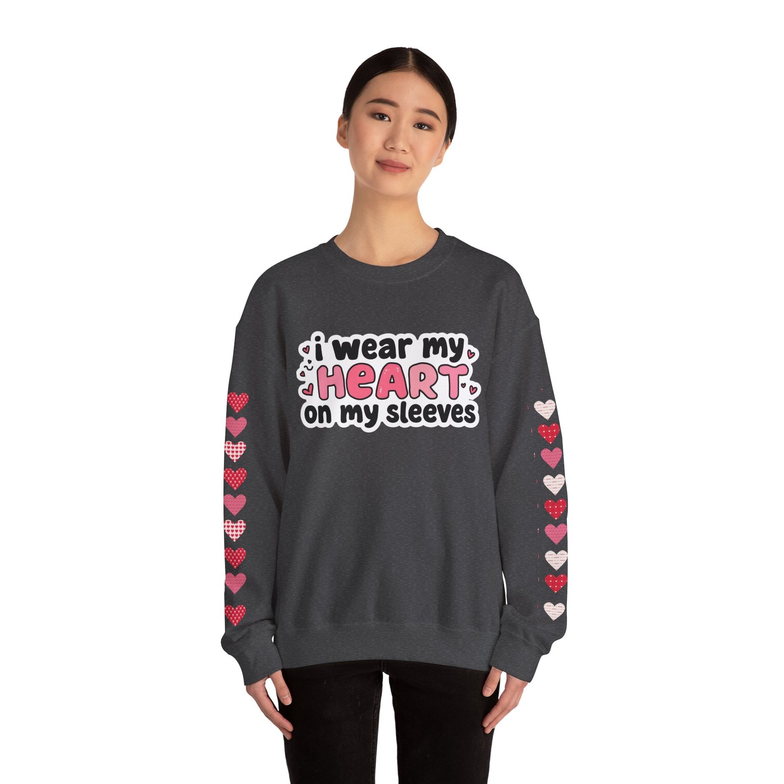 Cute Strong Heart Crewneck Sweatshirt — Kawaii Flexing Heart Graphic - Image 45
