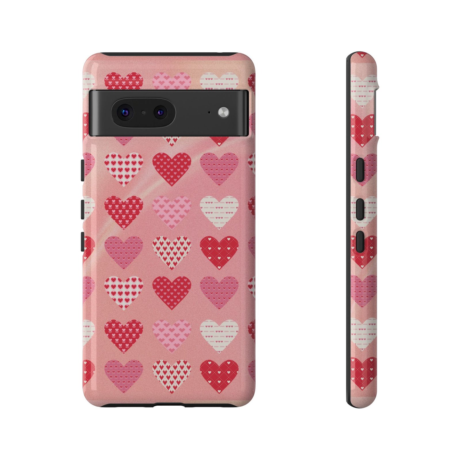 Pink Patterned Hearts phone case | Valentine Heart Phone Case - Image 109