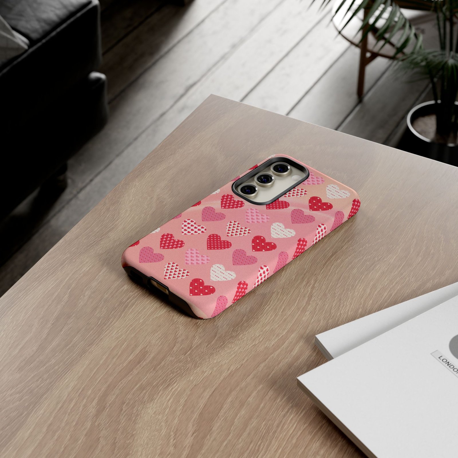 Pink Patterned Hearts phone case | Valentine Heart Phone Case - Image 92