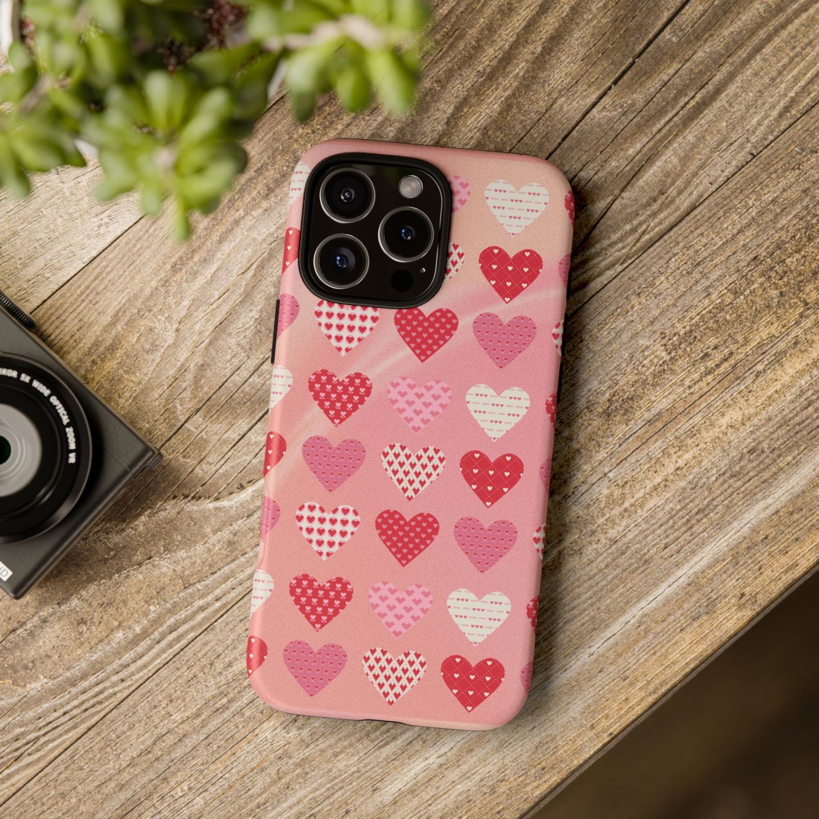 Pink Patterned Hearts phone case | Valentine Heart Phone Case - Image 220