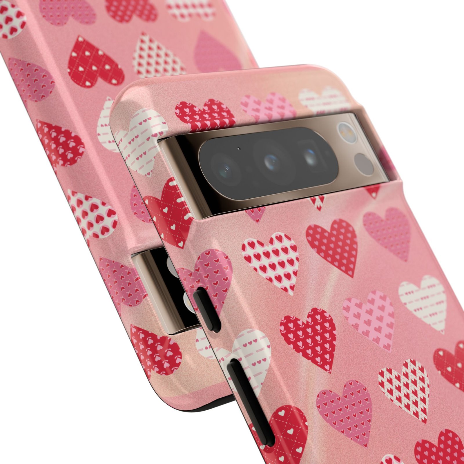Pink Patterned Hearts phone case | Valentine Heart Phone Case - Image 174