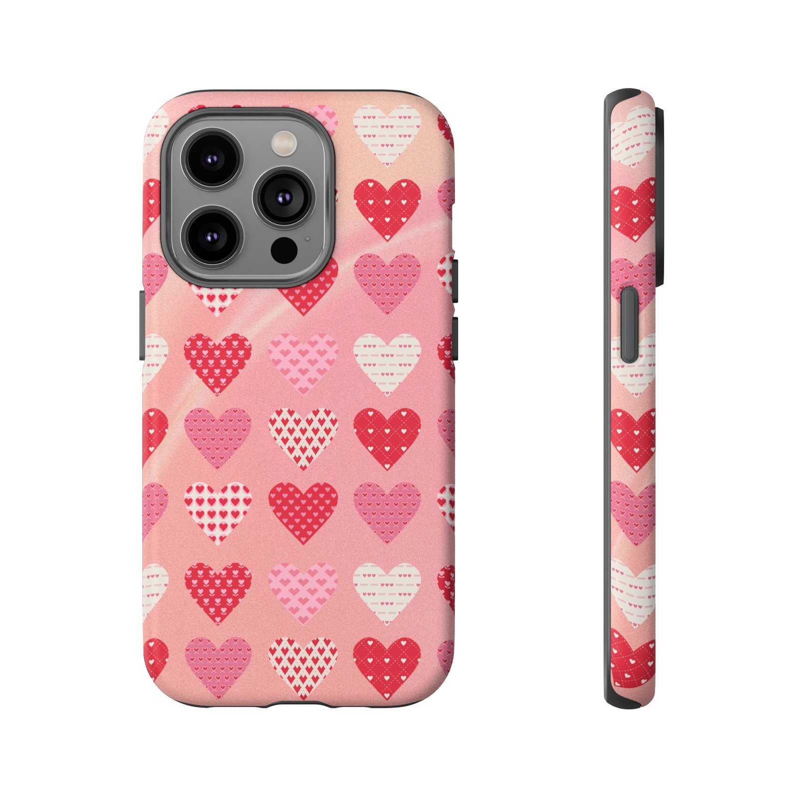 Pink Patterned Hearts phone case | Valentine Heart Phone Case - Image 65