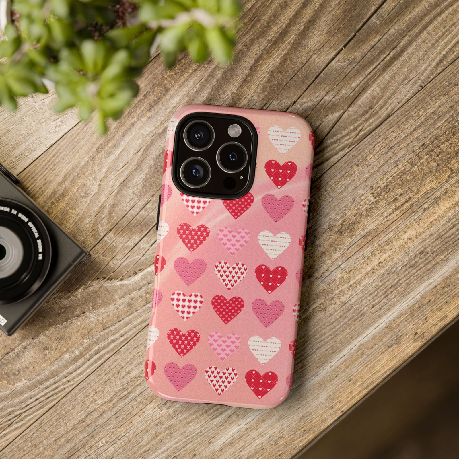 Pink Patterned Hearts phone case | Valentine Heart Phone Case - Image 208