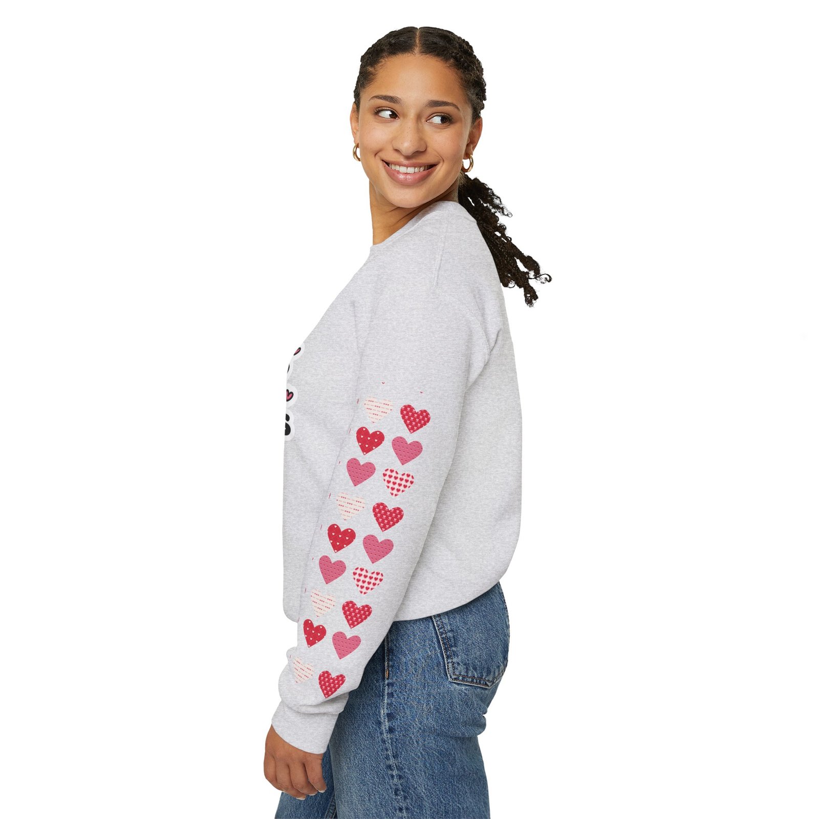 Cute Strong Heart Crewneck Sweatshirt — Kawaii Flexing Heart Graphic - Image 20