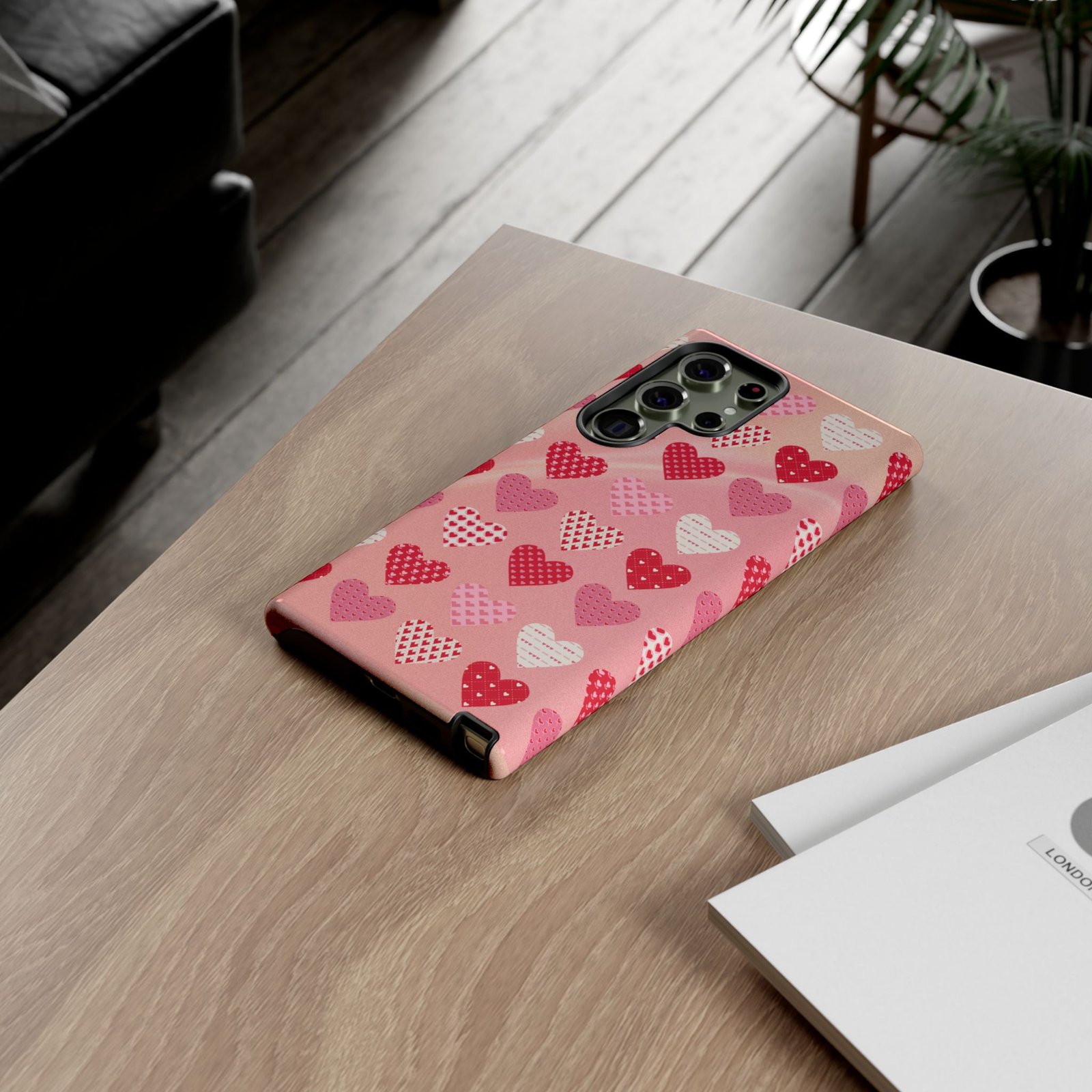 Pink Patterned Hearts phone case | Valentine Heart Phone Case - Image 104