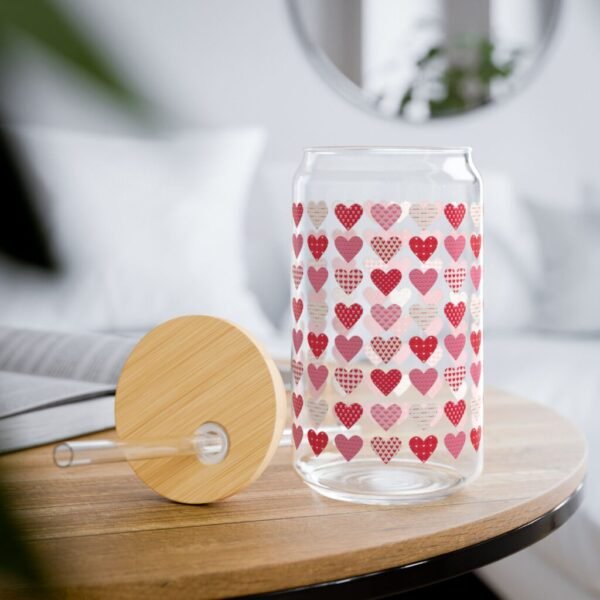 Red Heart Pattern Sipper Glass | 16oz