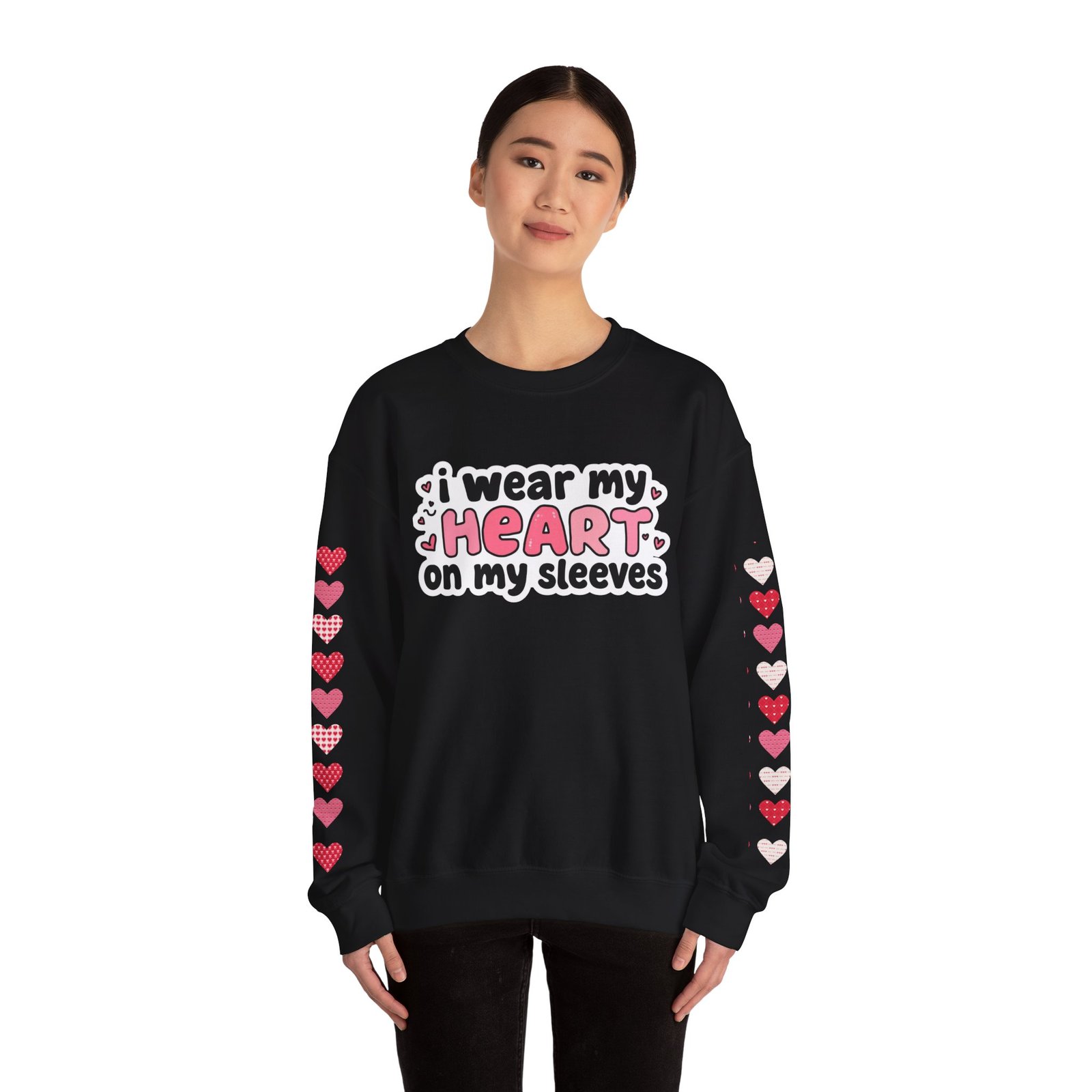 Cute Strong Heart Crewneck Sweatshirt — Kawaii Flexing Heart Graphic - Image 24