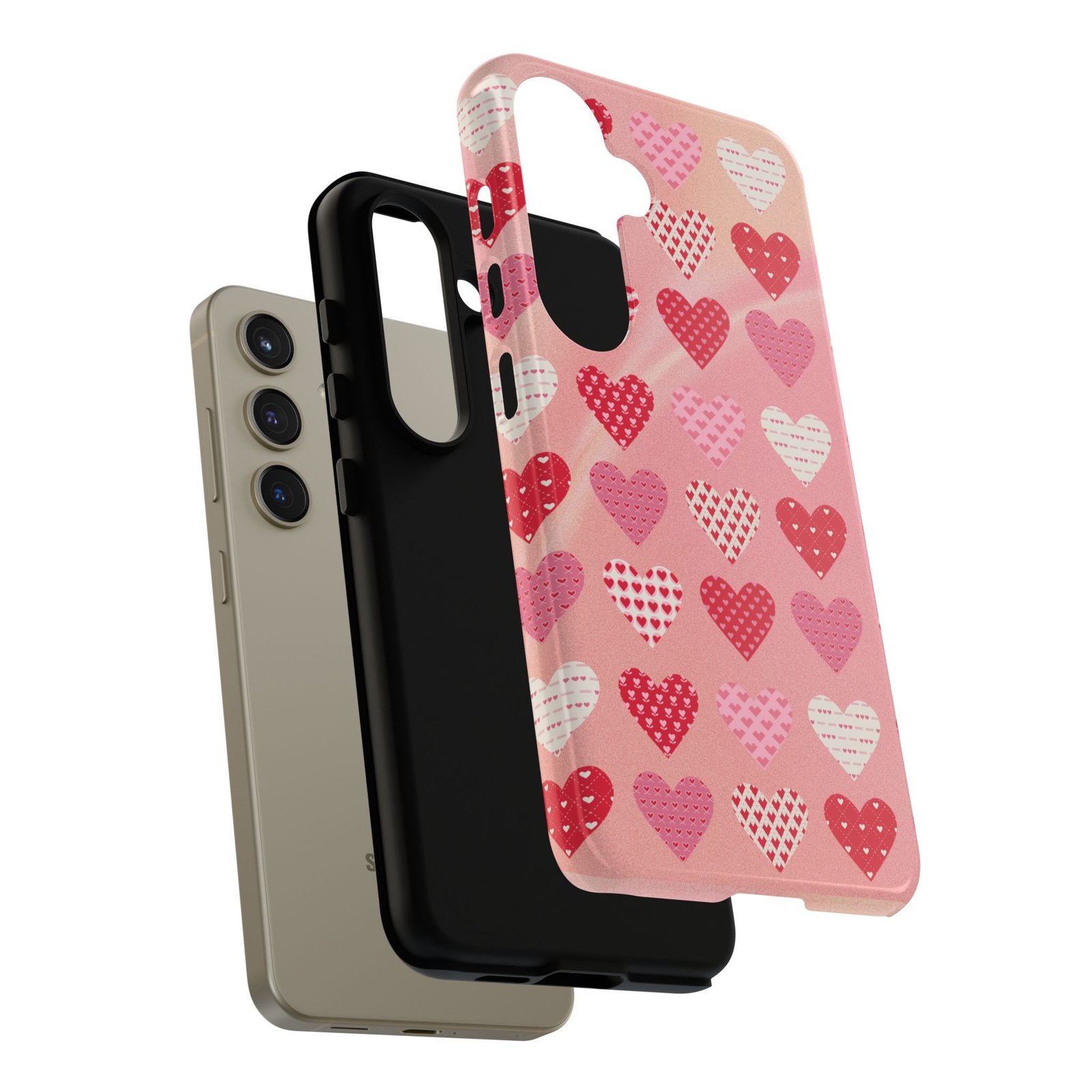 Pink Patterned Hearts phone case | Valentine Heart Phone Case - Image 152