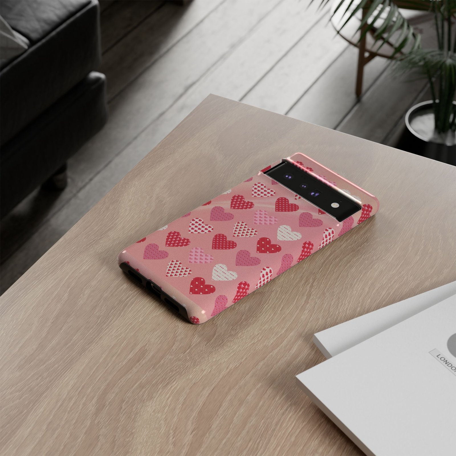 Pink Patterned Hearts phone case | Valentine Heart Phone Case - Image 120