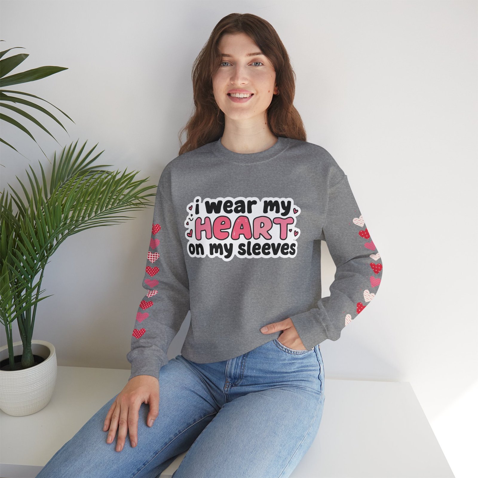 Cute Strong Heart Crewneck Sweatshirt — Kawaii Flexing Heart Graphic - Image 40