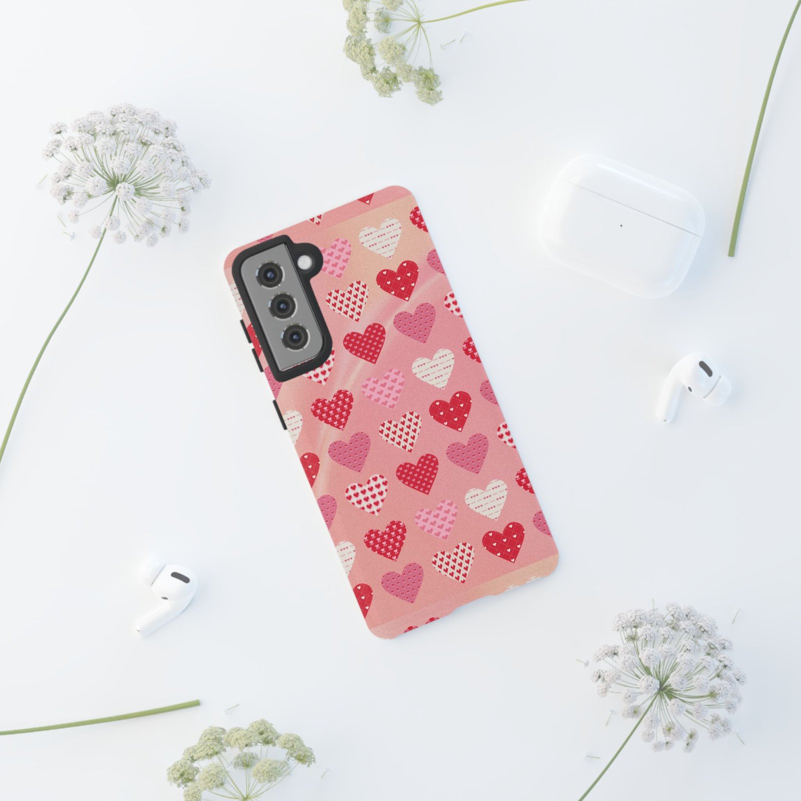Pink Patterned Hearts phone case | Valentine Heart Phone Case - Image 26