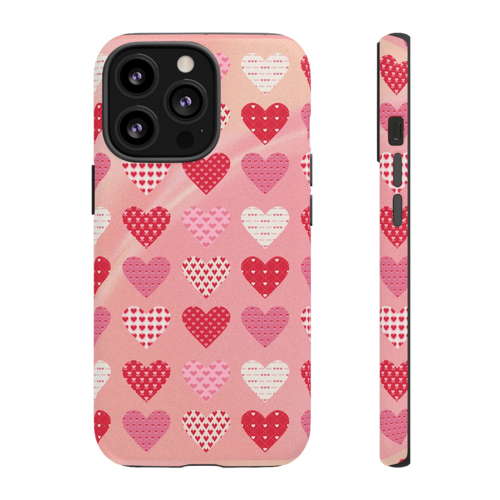 Pink Patterned Hearts phone case | Valentine Heart Phone Case - Image 19