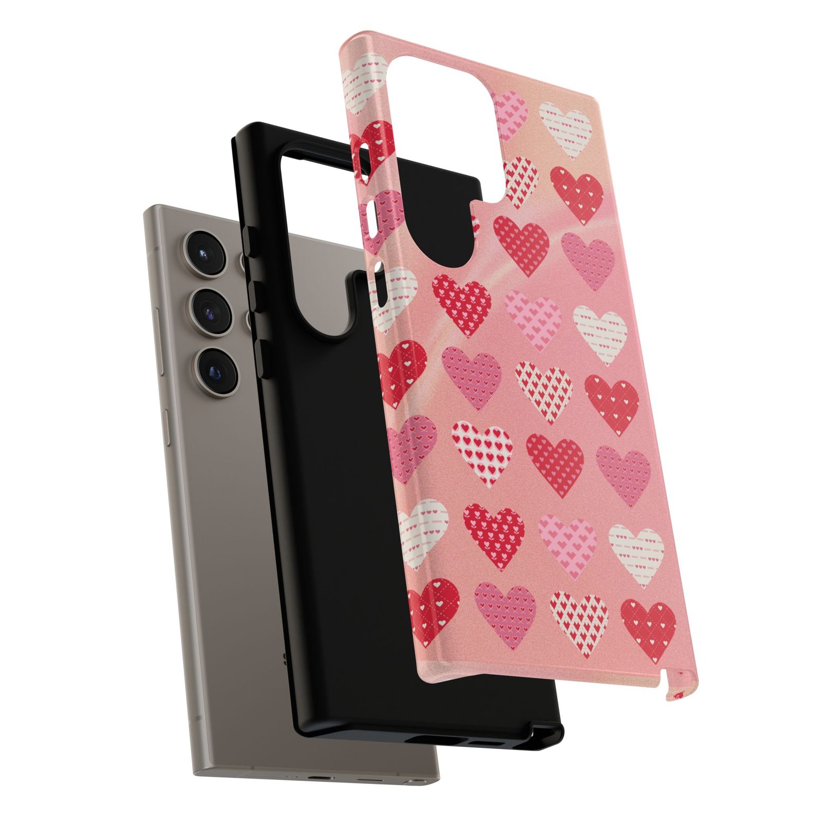 Pink Patterned Hearts phone case | Valentine Heart Phone Case - Image 168