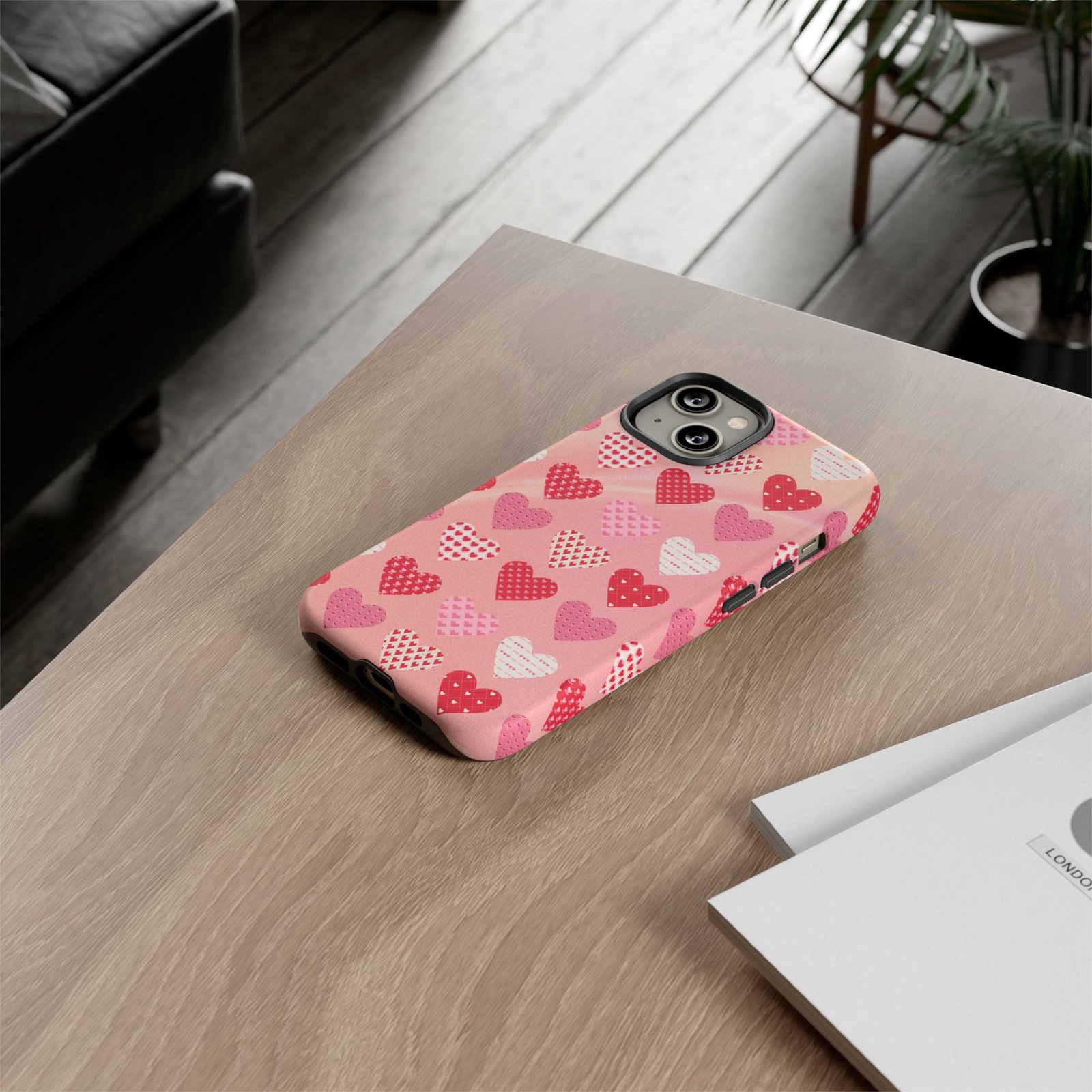 Pink Patterned Hearts phone case | Valentine Heart Phone Case - Image 60