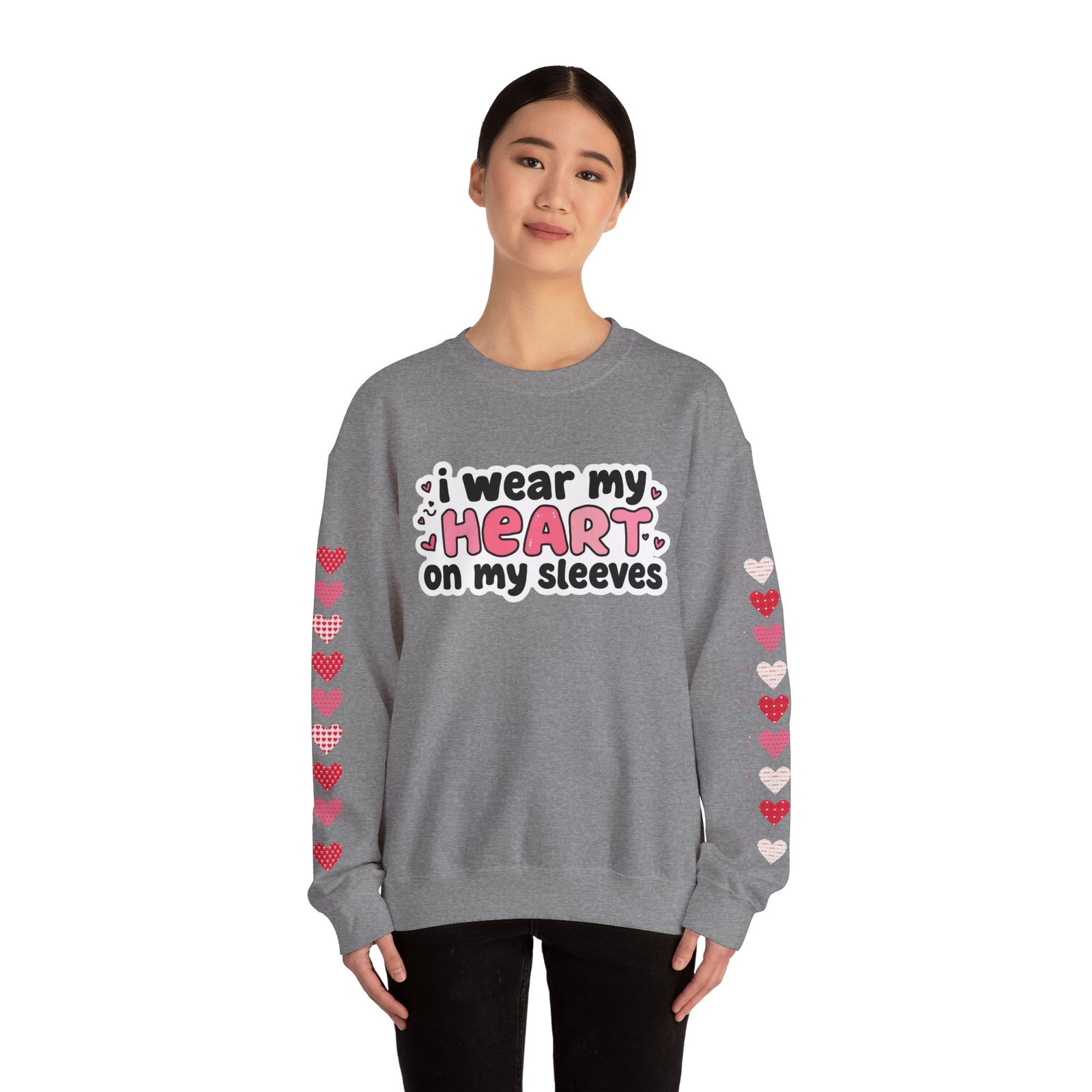 Cute Strong Heart Crewneck Sweatshirt — Kawaii Flexing Heart Graphic - Image 38