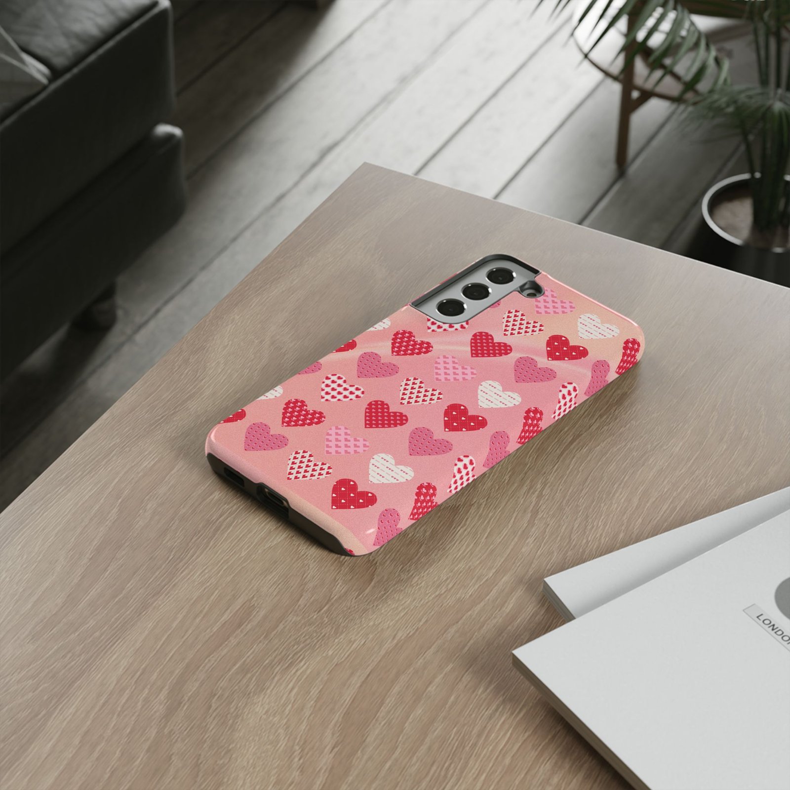 Pink Patterned Hearts phone case | Valentine Heart Phone Case - Image 46