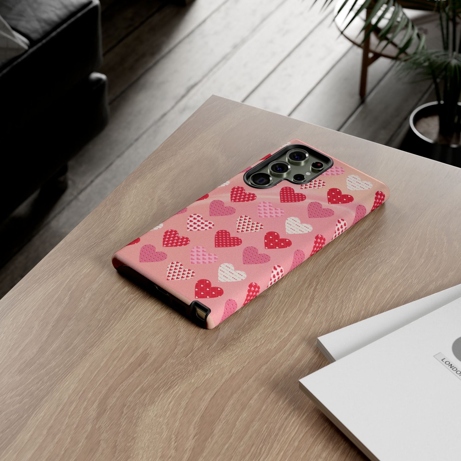 Pink Patterned Hearts phone case | Valentine Heart Phone Case - Image 108
