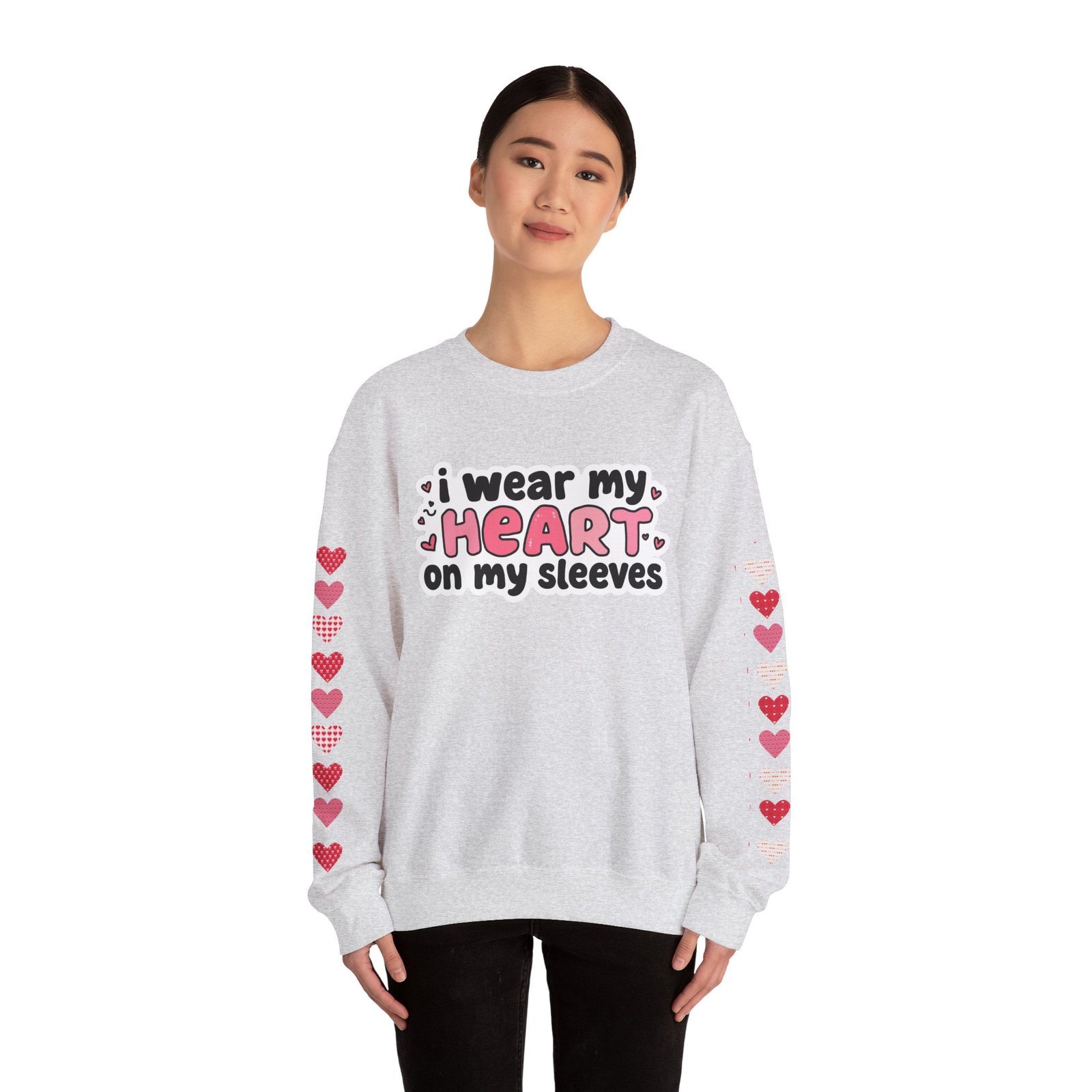 Cute Strong Heart Crewneck Sweatshirt — Kawaii Flexing Heart Graphic - Image 10