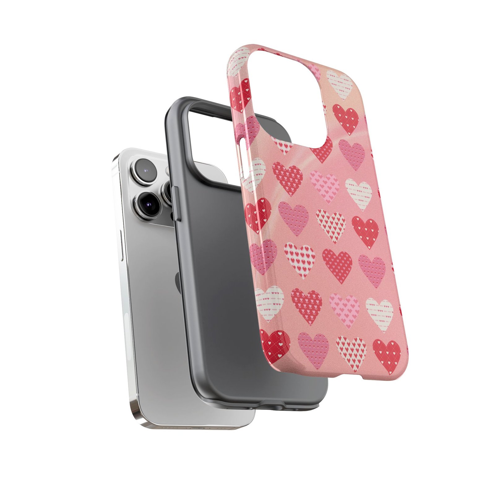 Pink Patterned Hearts phone case | Valentine Heart Phone Case - Image 63