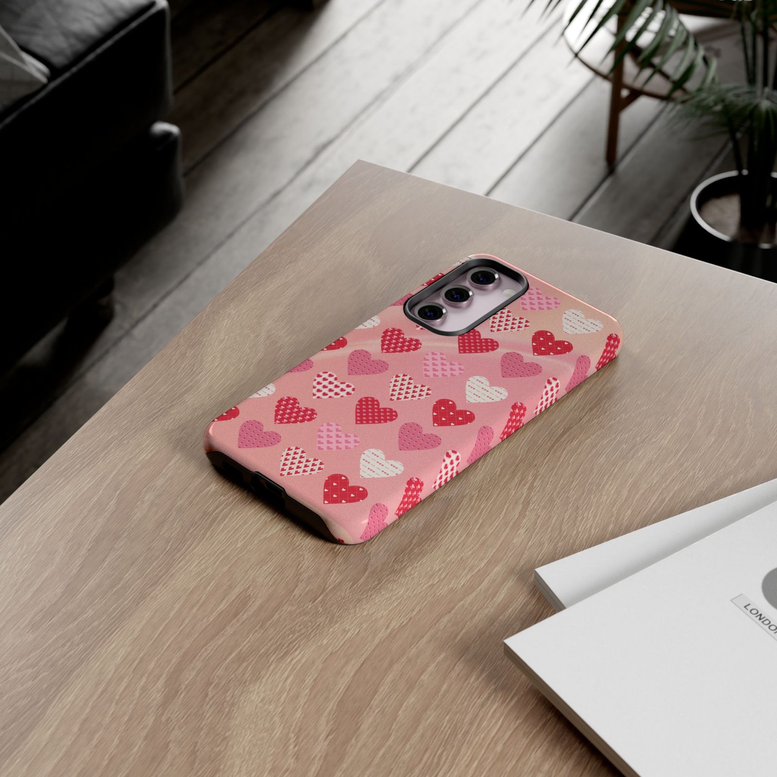 Pink Patterned Hearts phone case | Valentine Heart Phone Case - Image 96