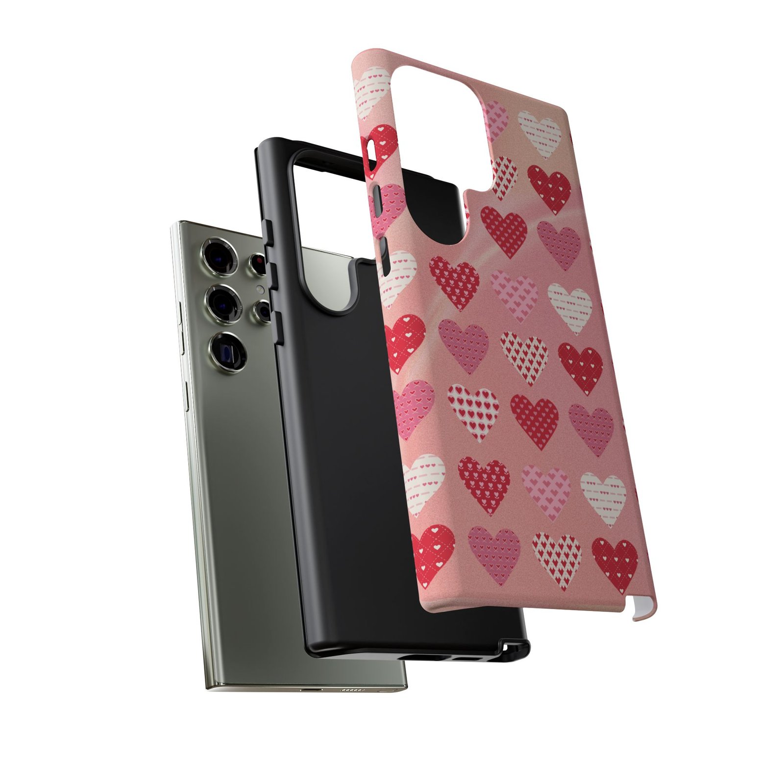 Pink Patterned Hearts phone case | Valentine Heart Phone Case - Image 107