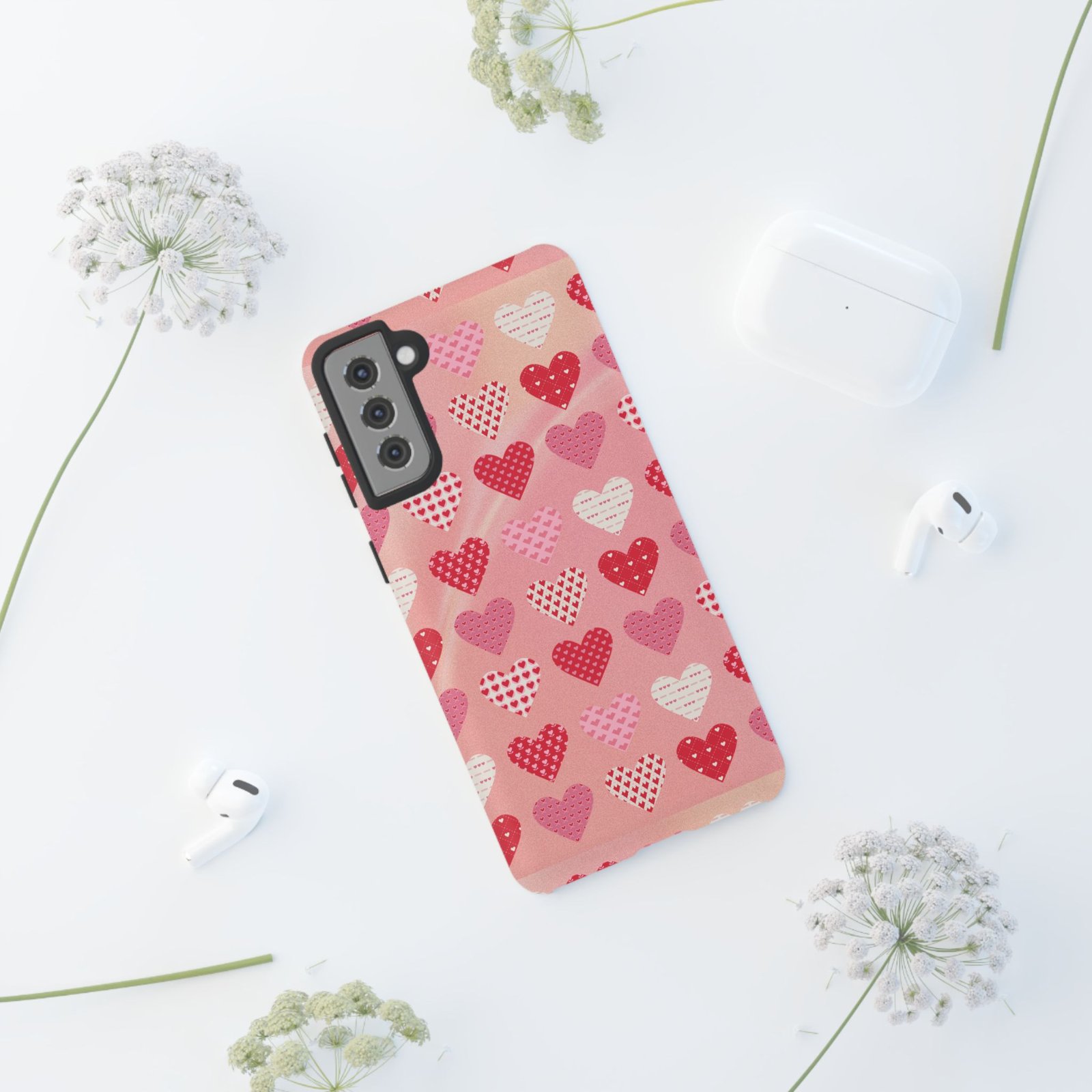 Pink Patterned Hearts phone case | Valentine Heart Phone Case - Image 32