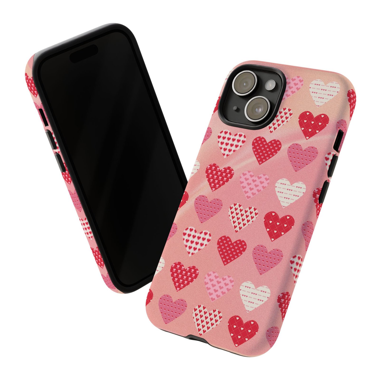 Pink Patterned Hearts phone case | Valentine Heart Phone Case - Image 129