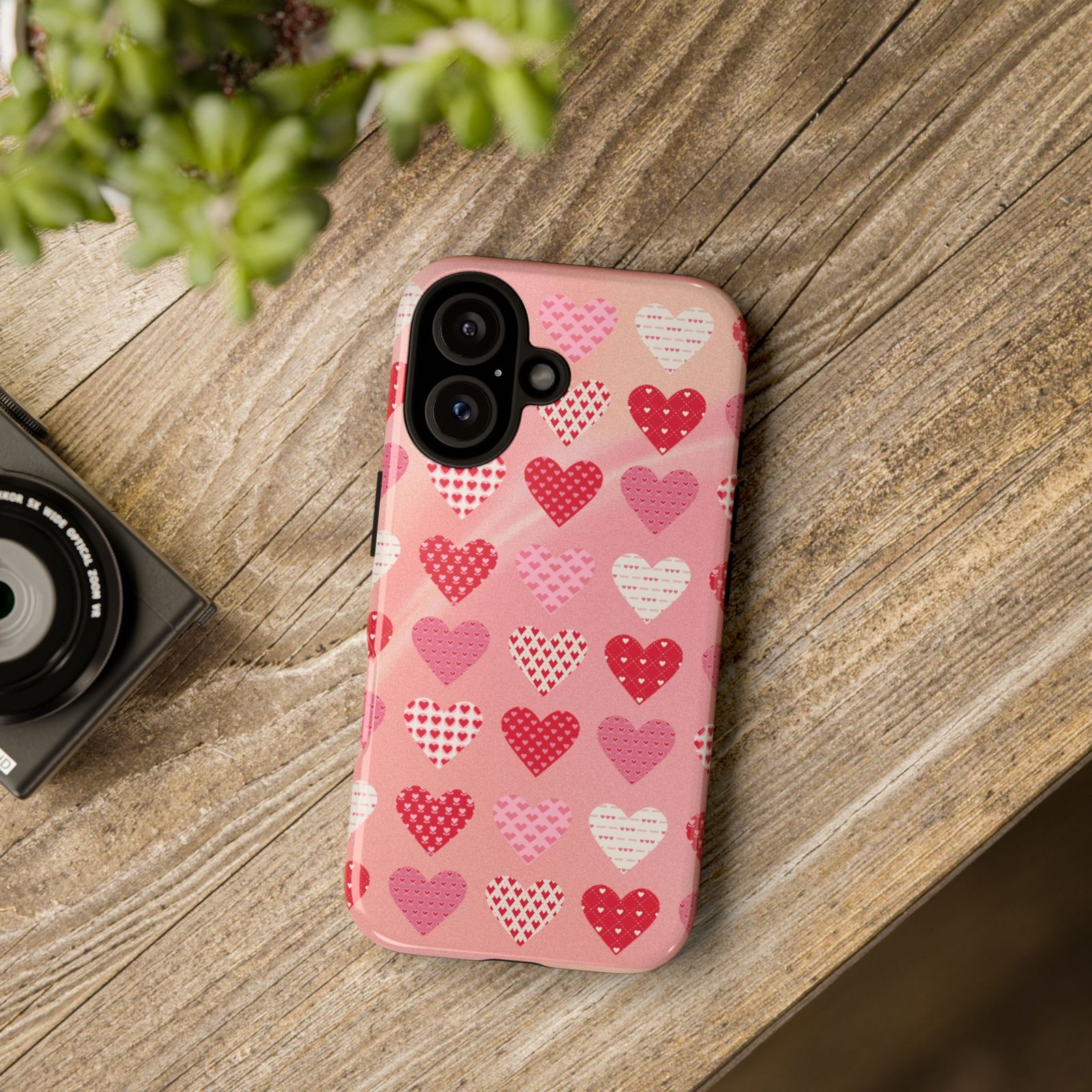 Pink Patterned Hearts phone case | Valentine Heart Phone Case - Image 192