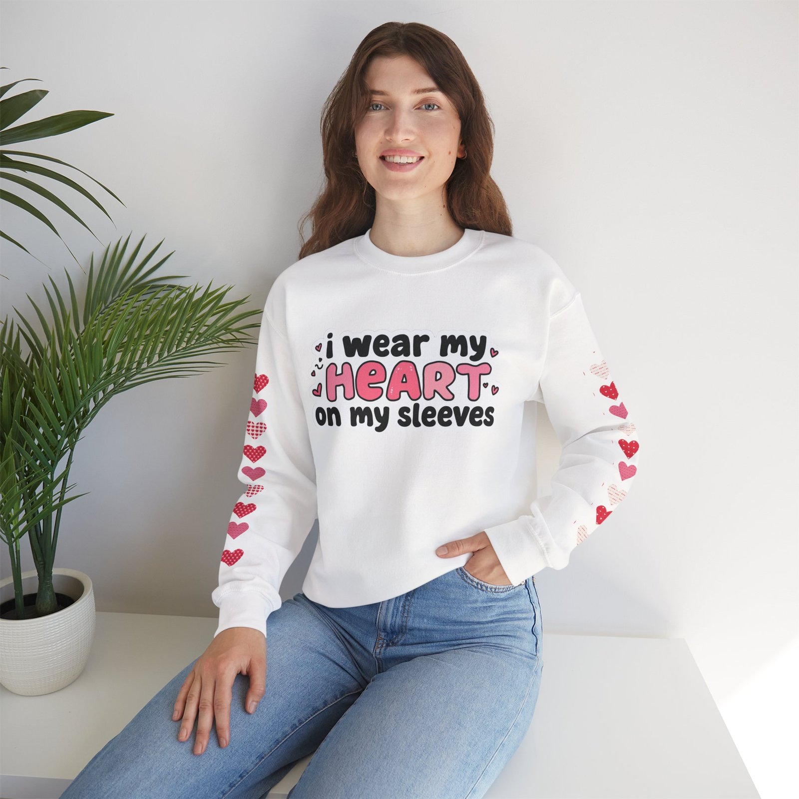 Cute Strong Heart Crewneck Sweatshirt — Kawaii Flexing Heart Graphic - Image 5