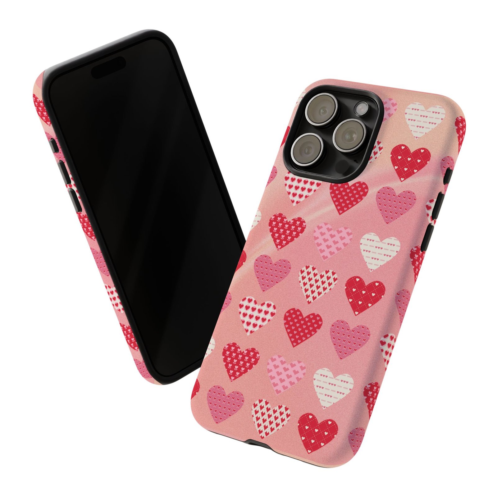 Pink Patterned Hearts phone case | Valentine Heart Phone Case - Image 147