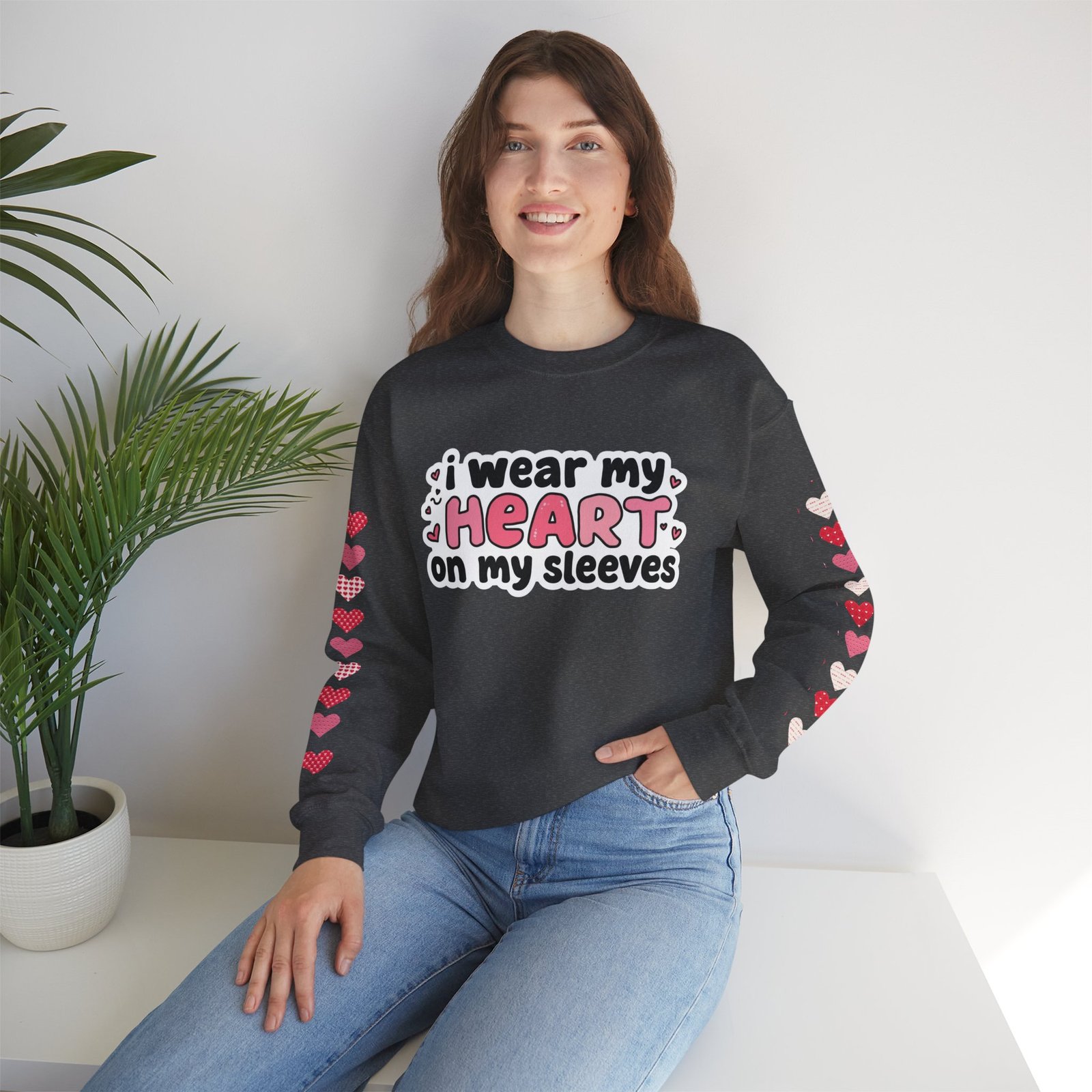 Cute Strong Heart Crewneck Sweatshirt — Kawaii Flexing Heart Graphic - Image 47